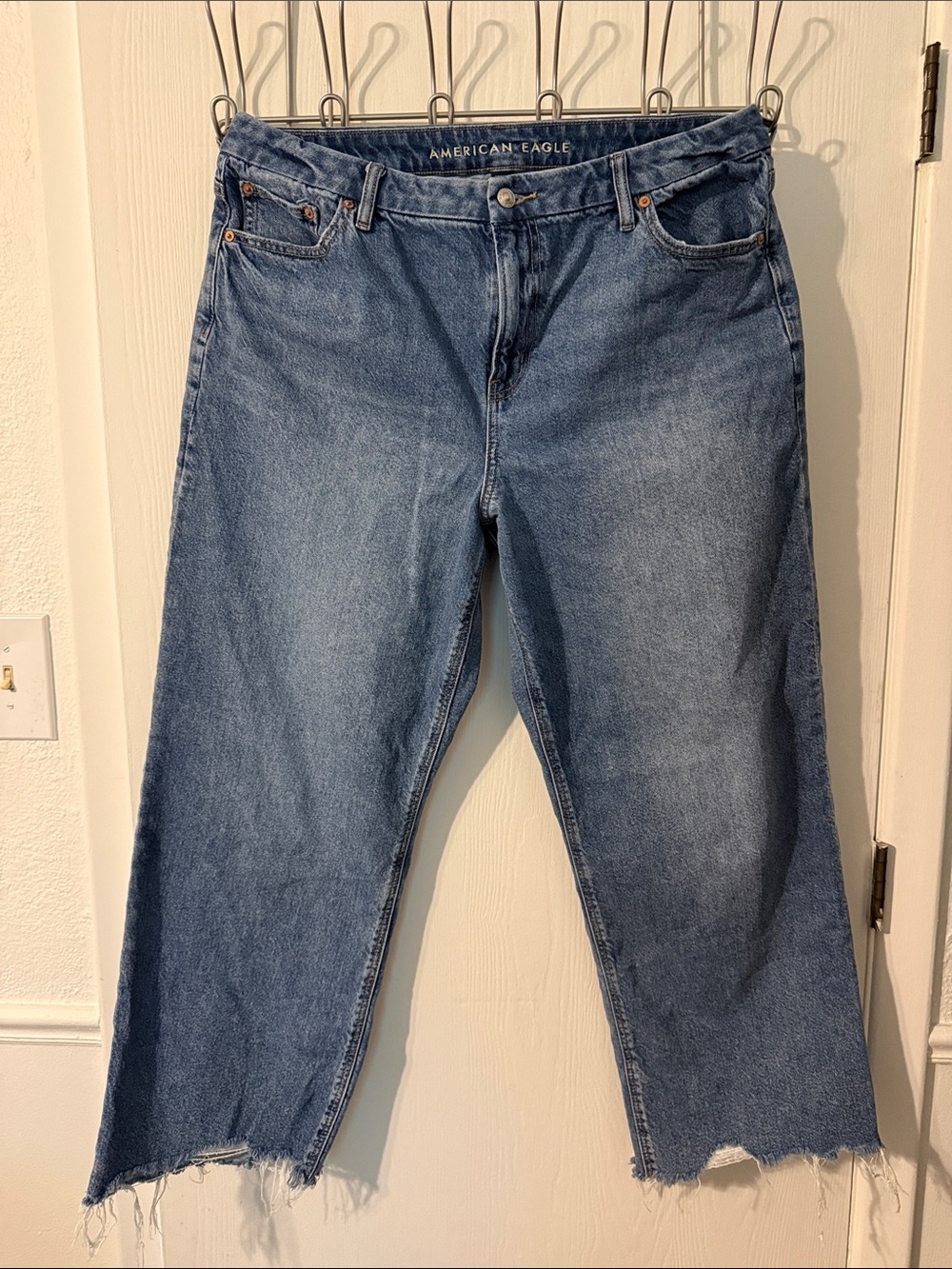 American Eagle Light and Medium Blue Curvy Stovepipe Jeans